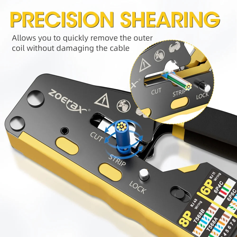 ZoeRax RJ45 Crimping Tool Pass Through Crimper for Cat6/5e/5 Ethernet Connector All-in-one Wire Tool With Replacement Blade