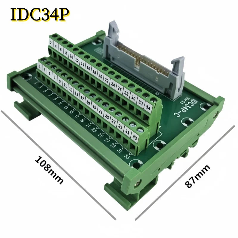 IDC10P/14P/16P/20P/26P/30P/40P/50P/60P/64Pin DC-2 To Terminal Block Breakout Board Adapter PLC Relay Terminals DIN Rail Mounting