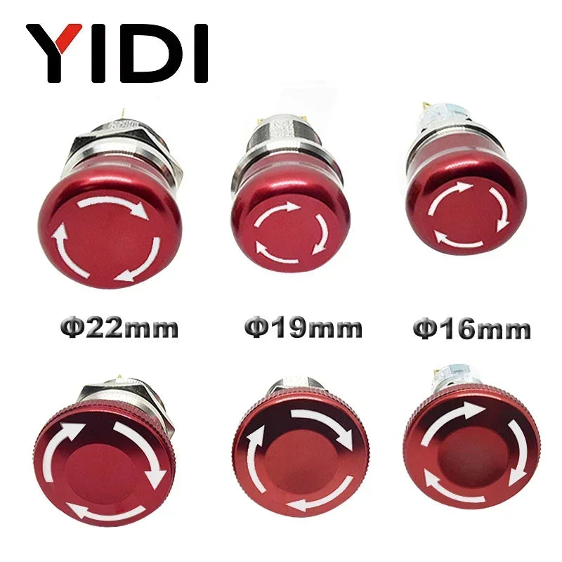 16mm 19mm 22mm Emergency Stop Switch Mushroom Round E-stop Metal Push Button Stop Switch 1NO1NC 2NO2NC Latching Switch On Off