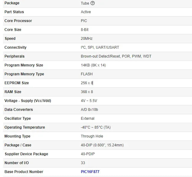 PIC16F887-I/P PIC16F877A-I/P PIC16F887 PIC16F877A DIP-40 IC Microcontroller Chip Enhanced Flash Microcontrollers