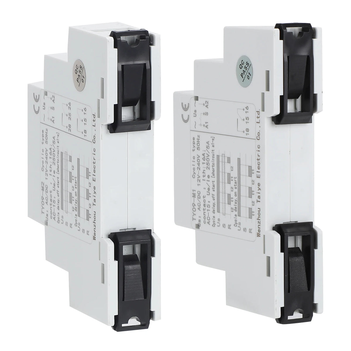 TY09-M1 M2 Cyclic Delay Timer Relay Switch SPDT 220V 16A AC/DC12V-240V 50/60Hz 0.1s-100 Days 2SPDT Din Rail