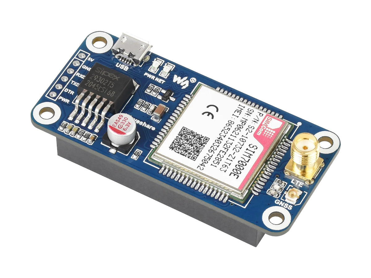 Waveshare SIM7000E NB-IoT / Cat-M / EDGE / GPRS HAT for Raspberry Pi, GNSS, for Europe, Africa, Australia, Southeast Asia