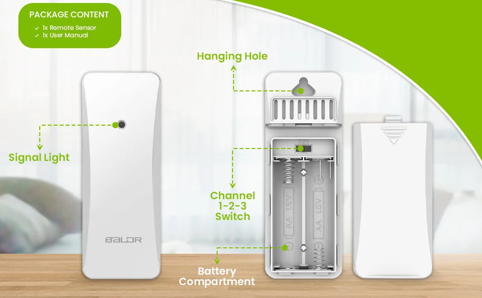 BALDR Wireless Weather Station Outdoor Remote Sensor - Shelf Standing or Wall Hanging Sensor for BALDR Weather Station