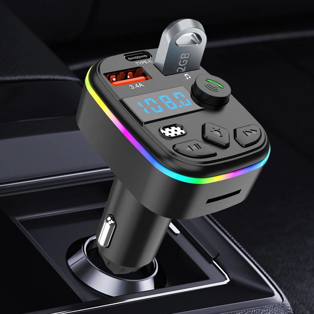 FM Transmitter Bluetooth-Compatible 5.3 Support TF Card U Disk Cell Phone Charger Hands-Free MP3 Player Radio Car FM Transmitter