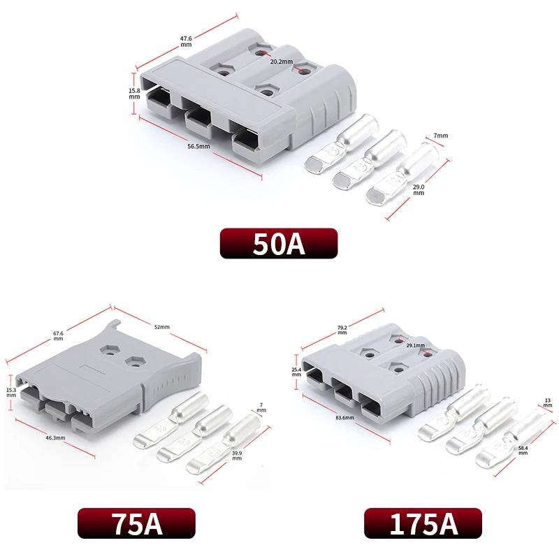 2pcs 3 pole 50A 75A 175A Battery Charging Connector Quick Connect Power Plug 600V Forklift Electrical Wire Cable Connectors