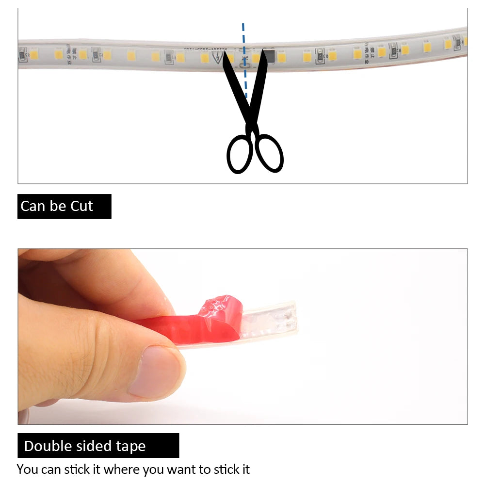 AC 220V 230V 2835 LED Strip Light Waterproof IP67 120LEDs/m Flexible Tape Lamp Warm Cold White 1M 2M 3M 5M 10M 20M Home Lighting