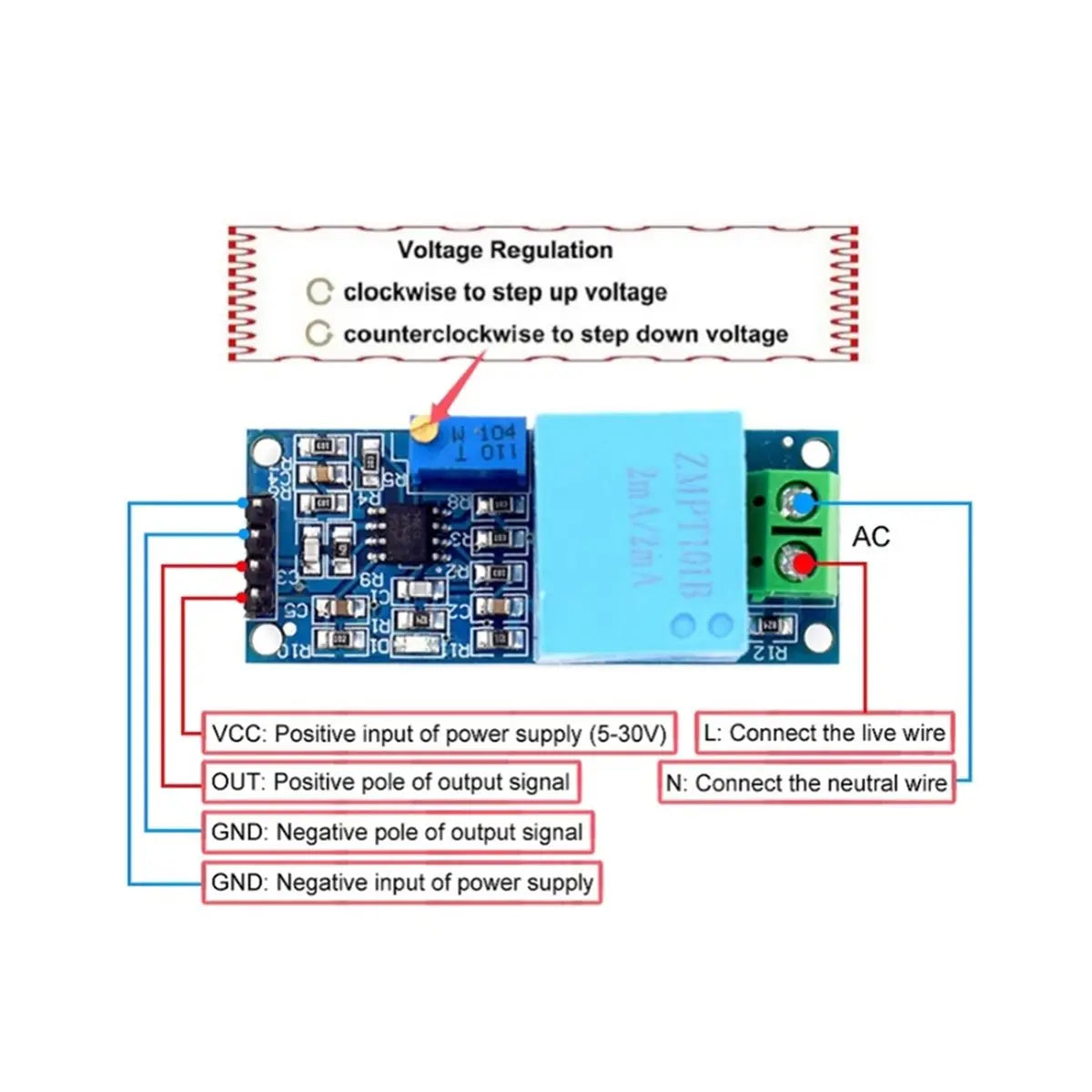 ZMPT101B Unidirectional AC Output Voltage Sensor of Active Single-Phase Voltage Transformer Module for 2mA