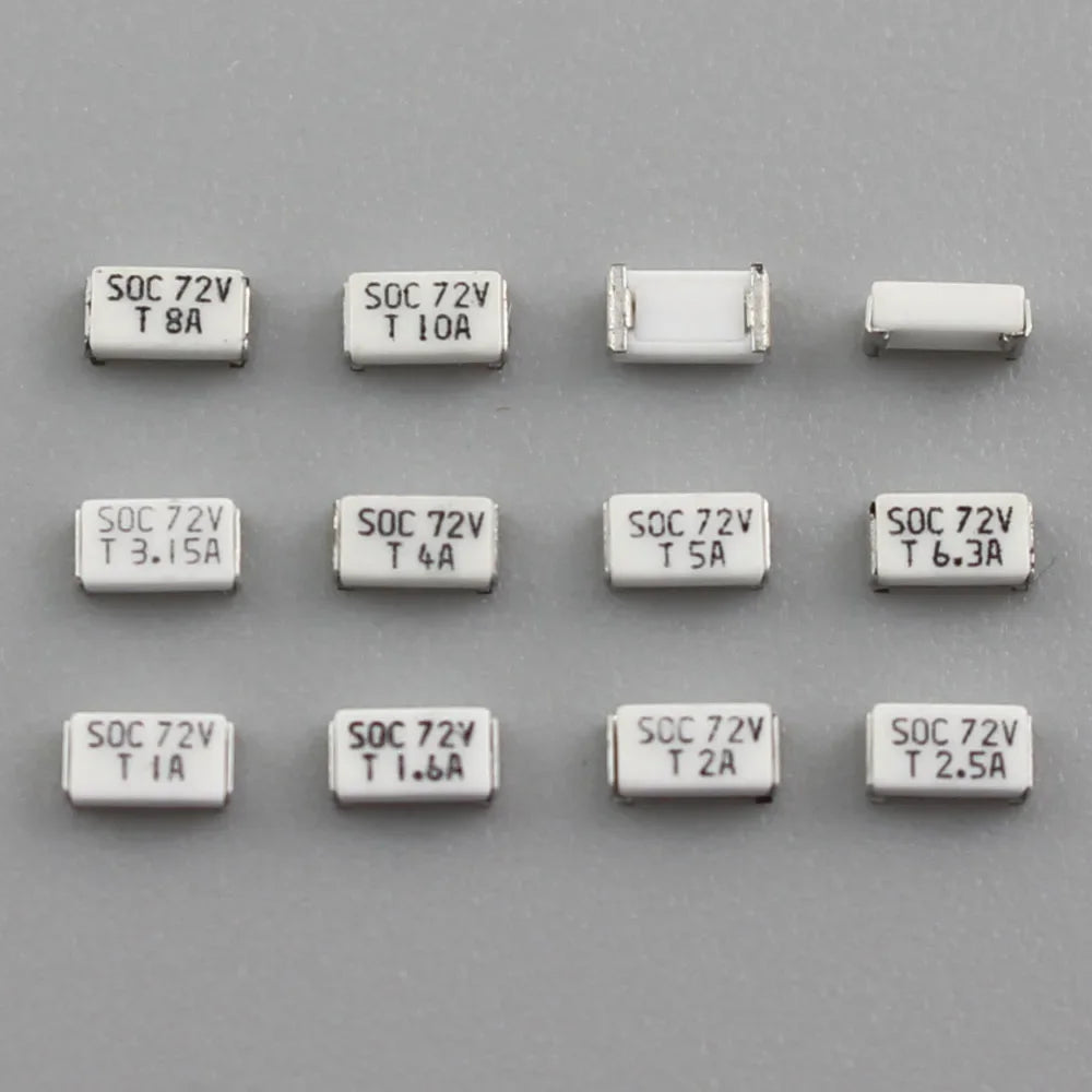 10pcs Micro Fuse SMD SMT 1206 72V 11CT T 1A 1.25A 1.6A 2A 2.5A 3.15A 4A 5A 6.3A 8A 10A 72V DC Slow Blow 3216 Surface Mount SOC