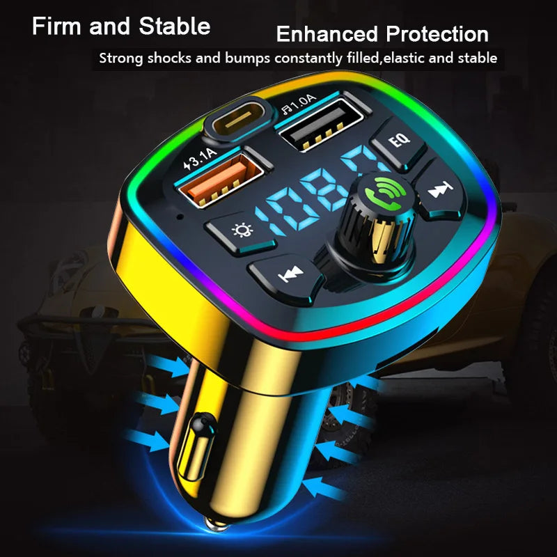 Bluetooth 5.0 Car FM Transmitter Hands Free Kit Dual USB Fast Car Charger Wireless MP3 Audio Receiver FM Modulator For All Phone