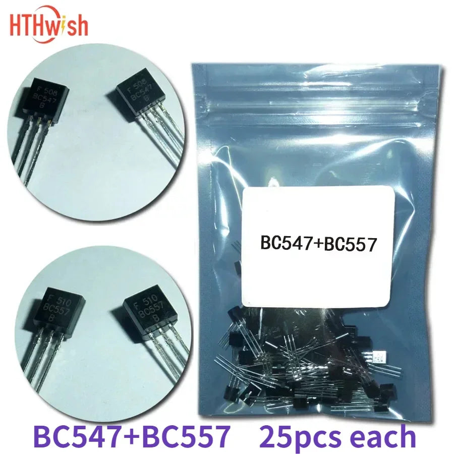 50PCS Transistors BC547 BC557 each 25pcs Transistor Kit bc557 bc547 Transistor NPN PNP DIY Electronic Kit