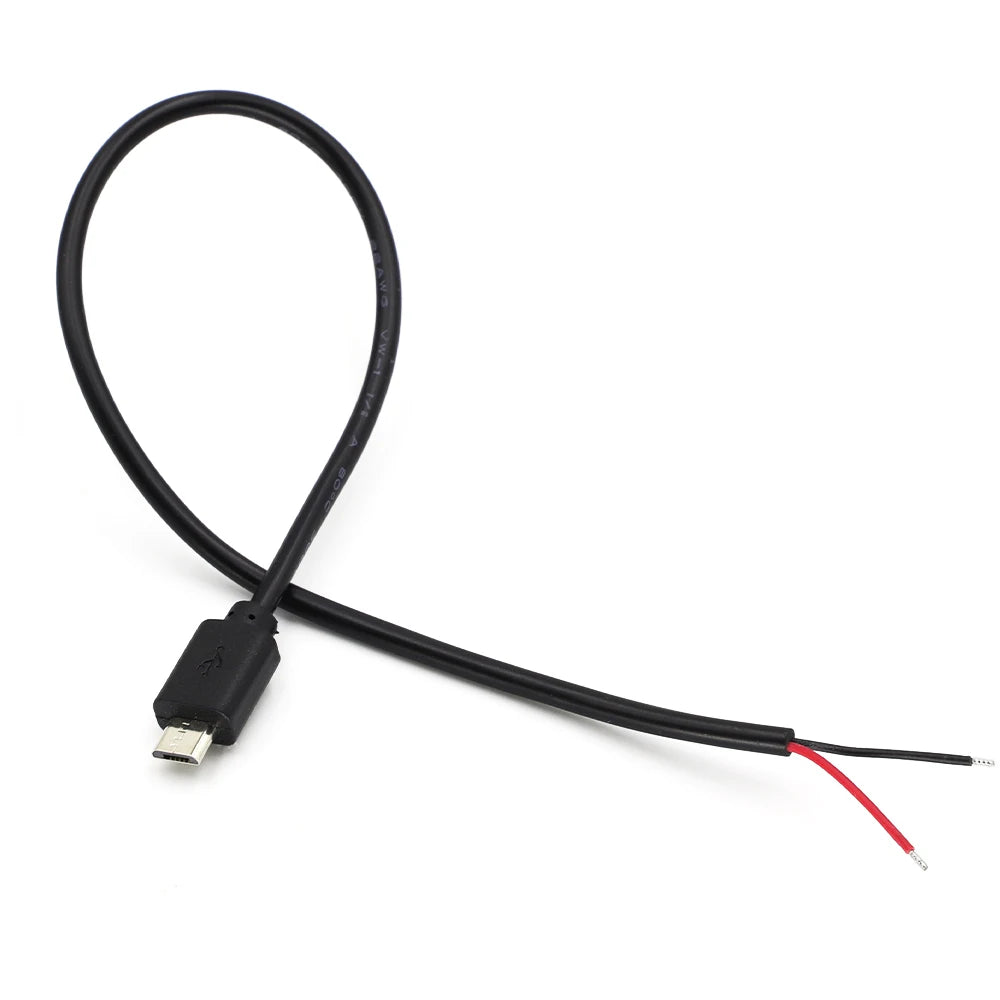  10Pcs Micro USB Male Plug 2 Pin Bare Wire Open End Power Cable Connector Pigtail Cord DIY Repair Power Charging Cable 22AWG