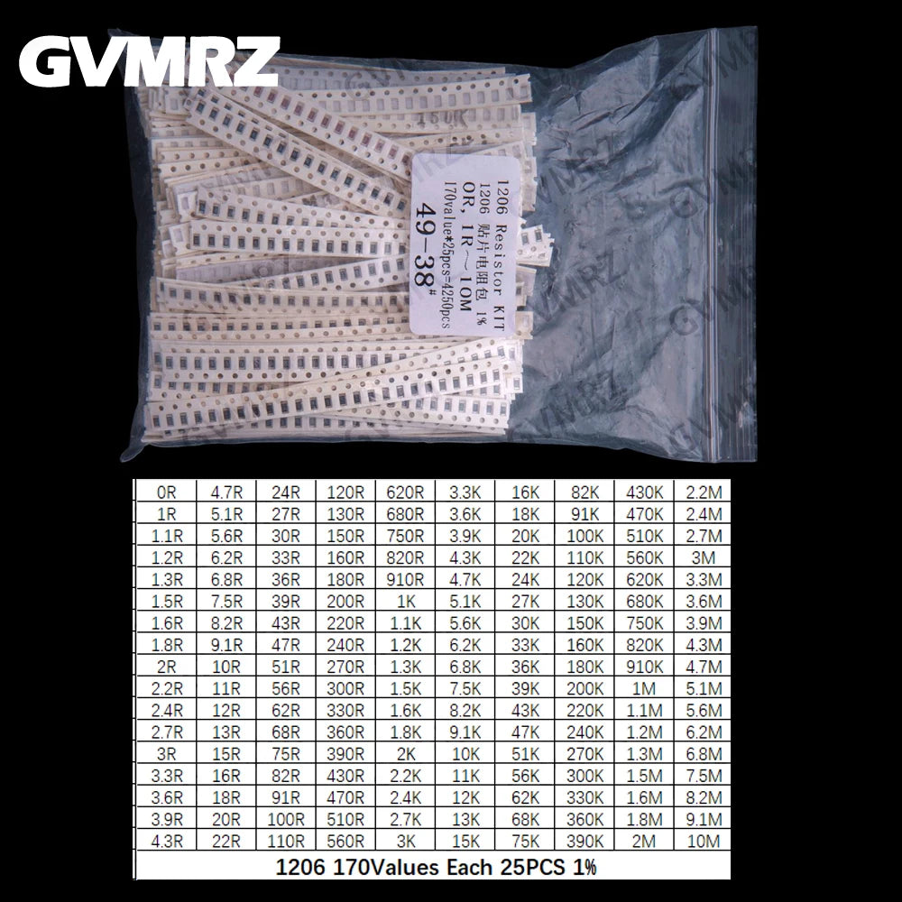 170/146/60Values 0603 0805 0402 1206 SMD resistor sop 1% Each 50PCS Each 25PCS 1k 2k 3k 4k 5k