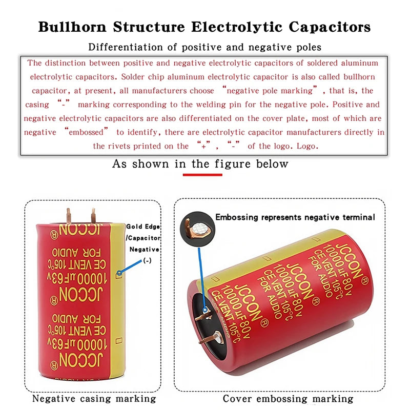 1pcs 50v 10000uf 63v10000uf 80v 10000uf JCCON Copper Pin Capacitors Audio Amplifier Filters Aluminum Electrolytic Capacitors Red