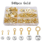 150/300/540pcs Boxed Terminal Block Wire Connector M3-M10 O-type Ground Lugs Terminal Cold-Pressed Copper Tab Wiring Nose