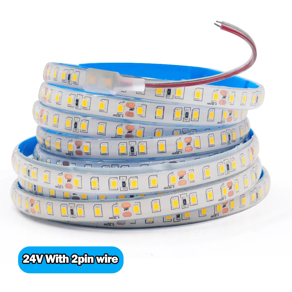 IP68 Waterproof LED Strip Light 2835 12V 24V 120LED/m with 2-pin Wire/ DC Plug Flexible Adhesive Tape 3000k/4500K/6000K 1M-20M
