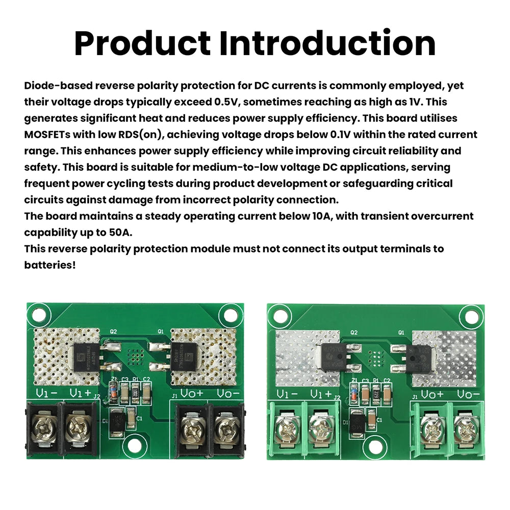 10A MOSFET Anti Reverse Connection Power Protection Module OW RDS(on) Reverse Connection Power Protection Board 5V–26V 12V–60V