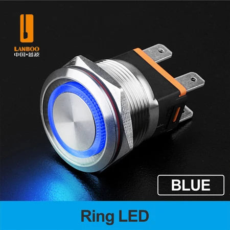 LANBOO 22mm 15A 2NO High Current Push Button Switch with LED 24V 220V Momentary Latching