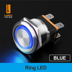 LANBOO 22mm 15A 2NO High Current Push Button Switch with LED 24V 220V Momentary Latching