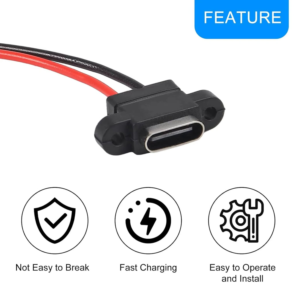 Waterproof USB3.1 Type C Female Panel Mount Socket 2Pin 3A High Current Fast Charging Welding Connector with Rubber O Ring Seal