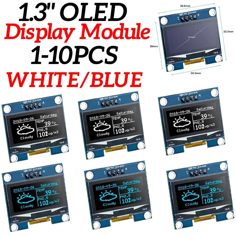 1-10PCS 1.3" OLED Display Module White/Blue Color Drive Chip SH1106 128X64 1.3 inch OLED LCD LED IIC I2C Communicate