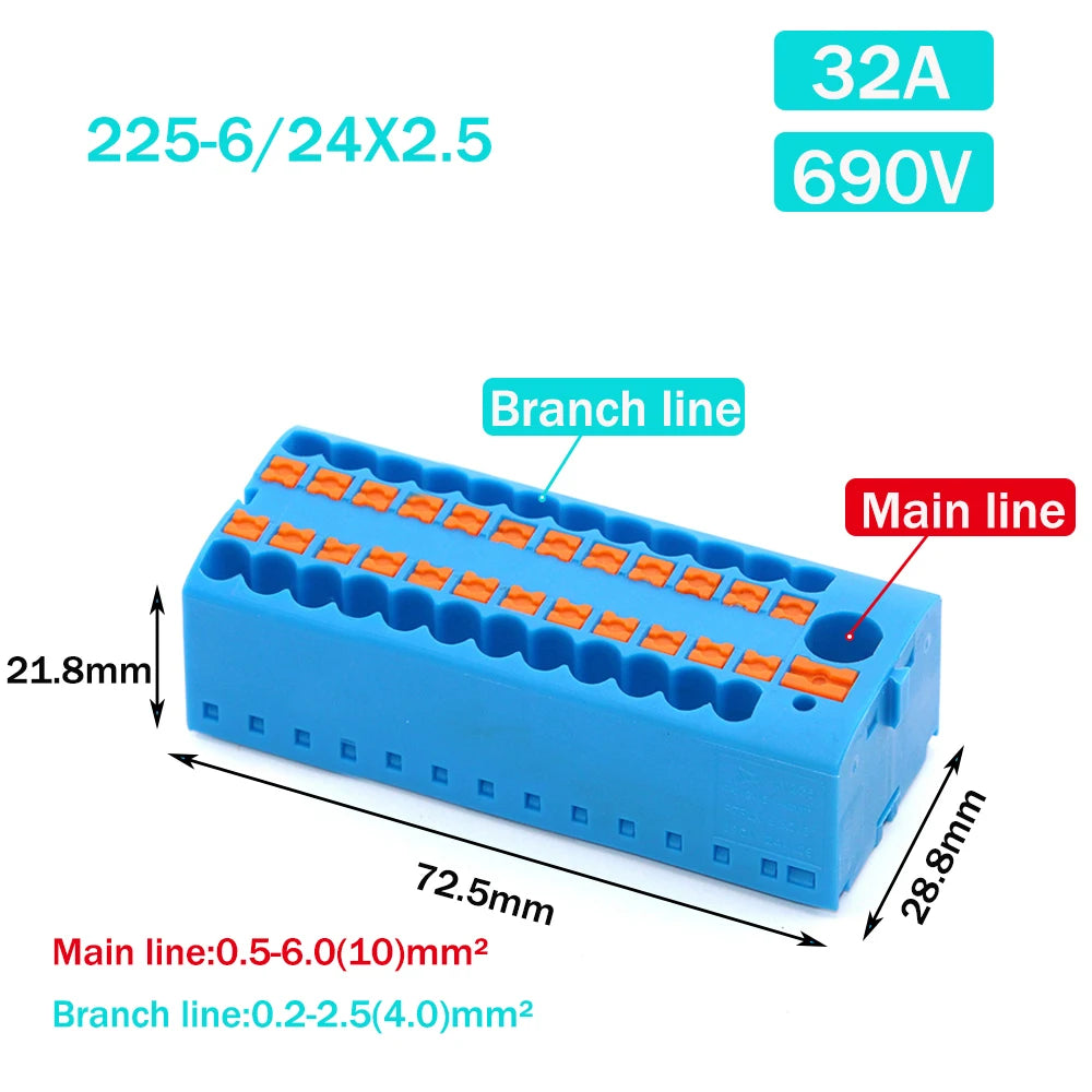 Wire Electrical Connectors PTFIX 2.5mm Wire Merging And Branching Device Push-in Terminal Block Connector Mount On Din Rail