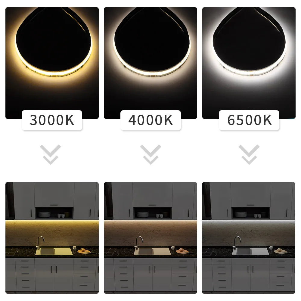 COB SPI WS2811 IC CCT LED Strip Light Addressable 576LEDs 2700K to 6500K 10mm DC24V Flexible FOB High Density COB Tape RA90