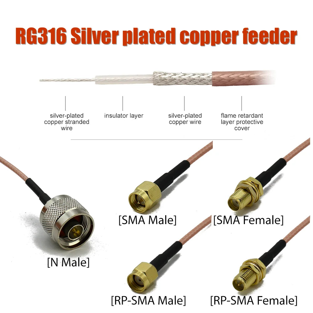 RG316 L16 N To SMA RPSMA Male Female Straight Coax Extension Jumper Pigtail Cable N Type To SMA Connector Crimp Fast Delivery