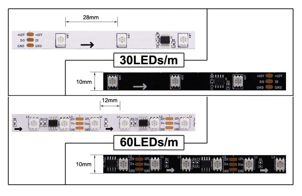 WS2811 WS2812B WS2813 WS2815 5050RGB LED Strip Lights Individually Addressable 30/60/144Pixels/Leds/m Black /White PCB DC5V/12V