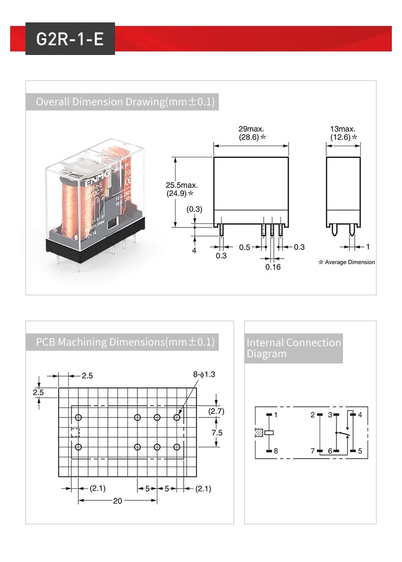 ENMG G2R-1-E / G2R-2 Miniature Low-Power Relay - 5V/12V/24VDC,Solder Terminals (5-Pin/8-Pin) Shock-Resistant Nickel-Plated Alloy