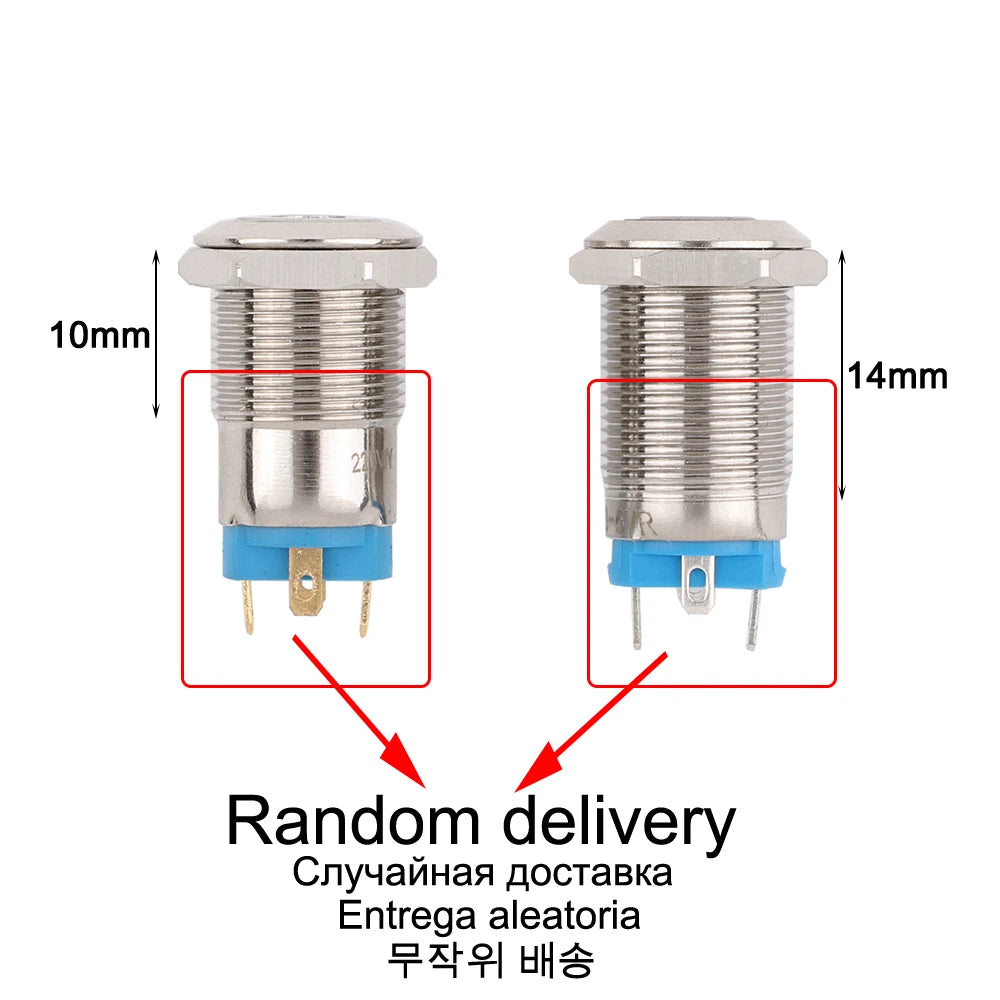 1pc 12mm metal push button waterproof nickel plated brass button switch Latching/self-locking/fix high/flat head on-off NO LED