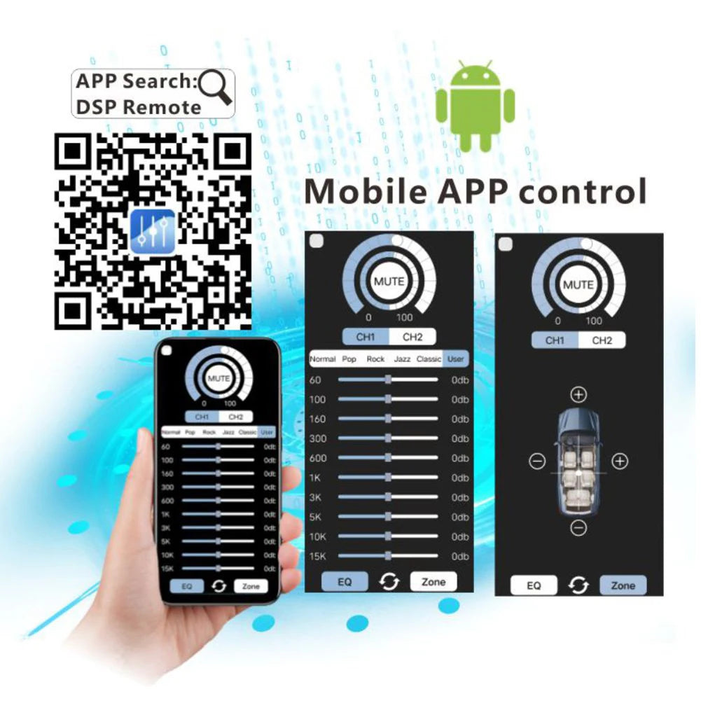 4 In 6 Out  Car Audio DSP with Smartphone App Control Adjustable Bass Treble USB Digital Sound Signal Processor W/ Power Cord