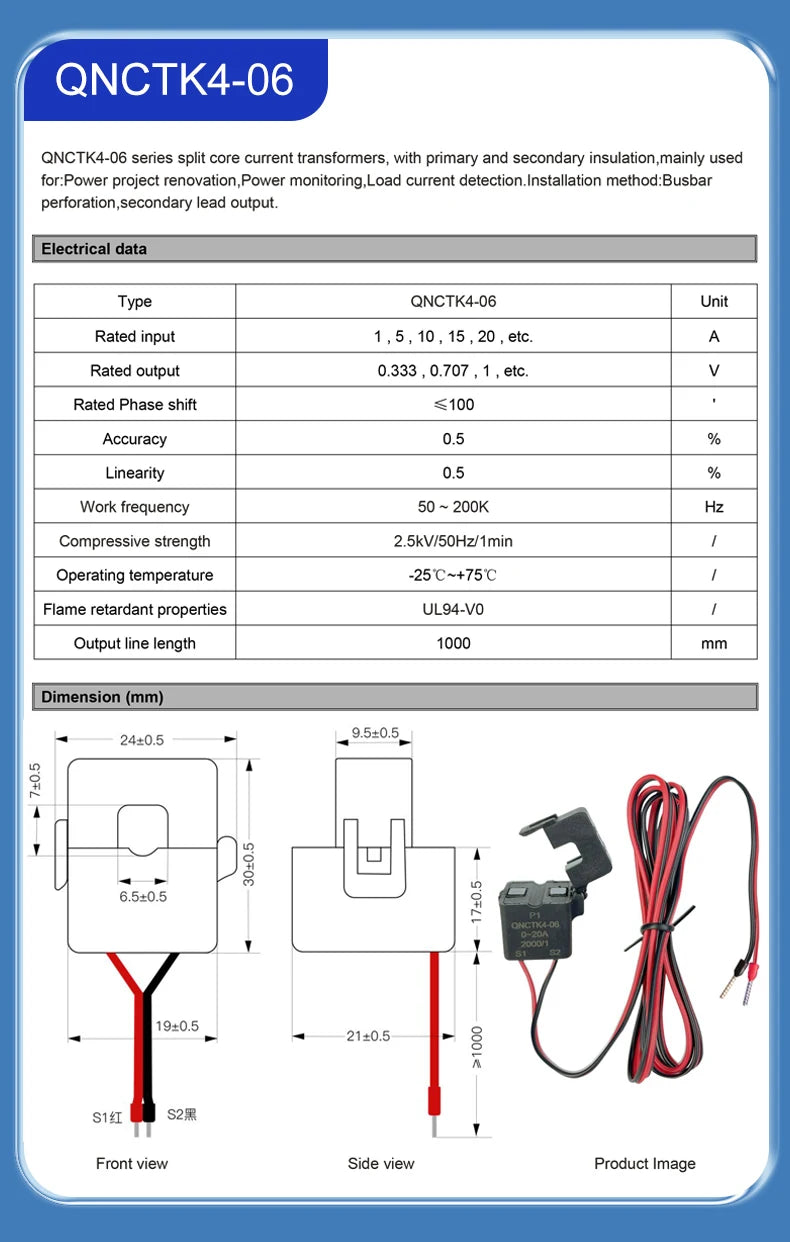 Clamp CT Current Transformer QNCTK1-16 100A 50mA 50A 25mA 100A 40mA 50A 20mA Open Current Sensor Split Core Current Transformer