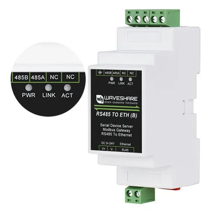 Waveshare 2pcs/lot Industrial Modbus RS485 Serial Server, RS485 to RJ45 Ethernet, TCP/IP to Serial, Rail-Mount, POE function