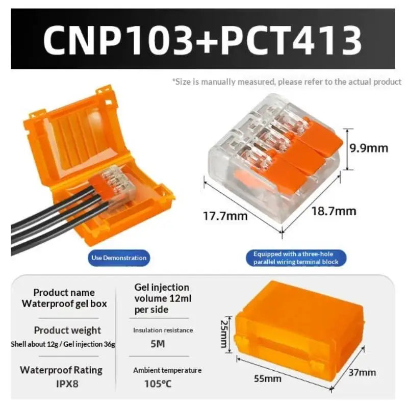 New! 1 Set Waterproof CNP106 IPX8 Mini Gel Wire Connector Junction Box Outdoor Easy Universal Wiring Rainproof Terminal Blocks