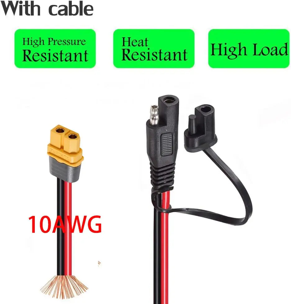 JMUYTOP 1M 6mm2 SAE to XT60 female Connector Extension Cable 10AWG with 15A Protection Fuse For EcoFlow solar Power Station