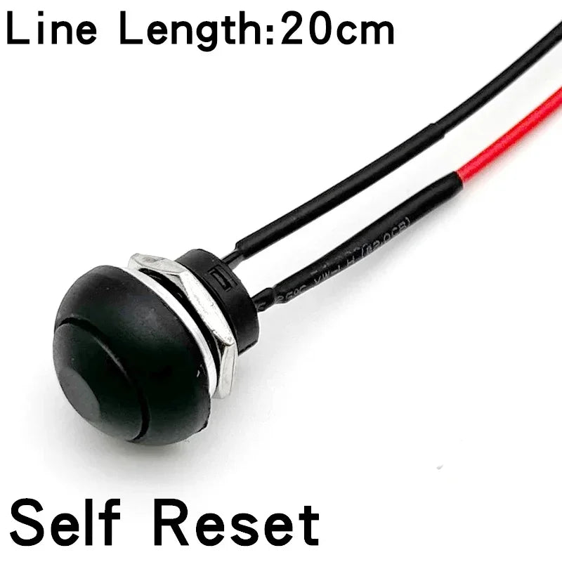 5/20PCS 12mm Momentary Push Button Switch ON OFF PBS-33B Self Reset Mini Round Switch With Wire 2Pin 1A DC12V