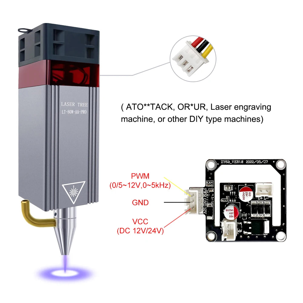 LASER TREE 10W 5W 4W Laser Module, 450nm TTL Blue Light Laser Head for Laser Engraving Wood DIY Creation Tool