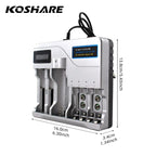 KOSHARE LED Smart Battery Charger For AA AAA Ni-MH Ni-Cd 9V Batteries 18650/16340/14500/21700 /26650/32650 Lithium Battery