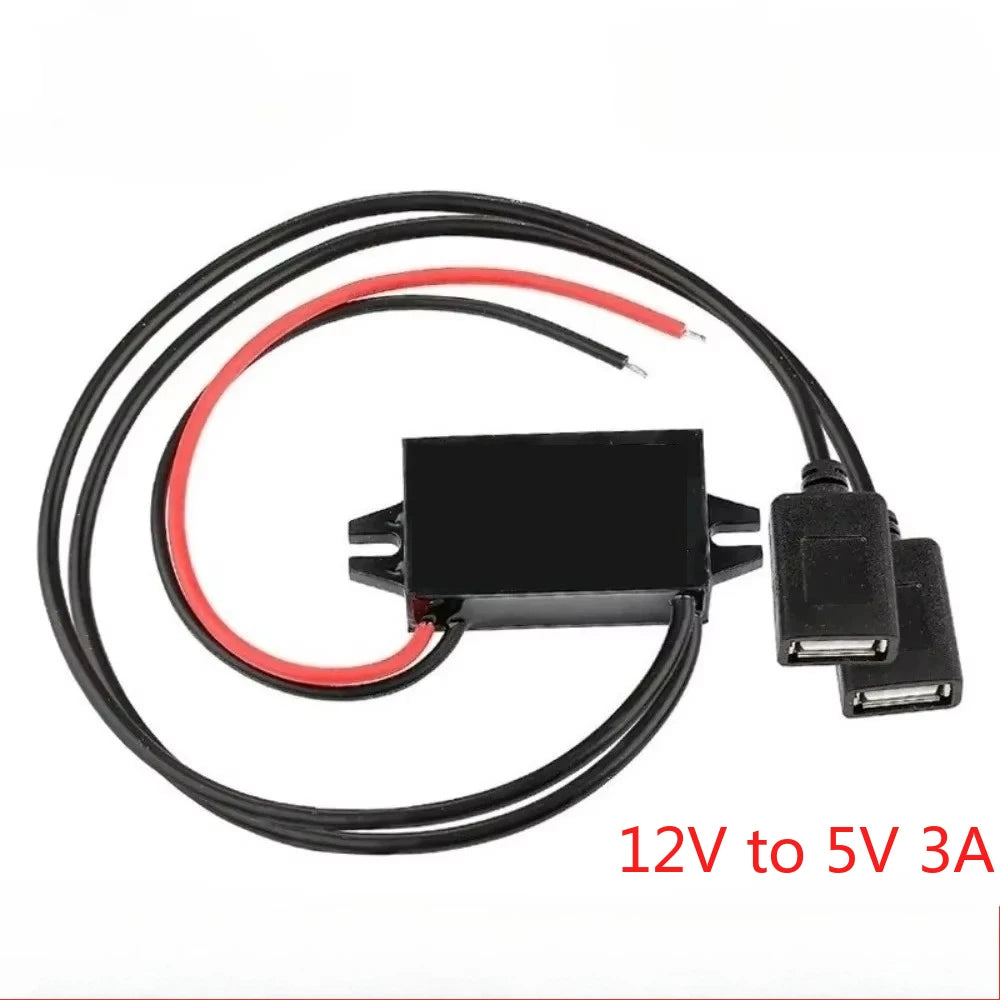 12V 24V to 5V 3A DC Converter Step Down Module USB Female Dual USB Type C Open Wire Connector Power Adapter ROHS Certified
