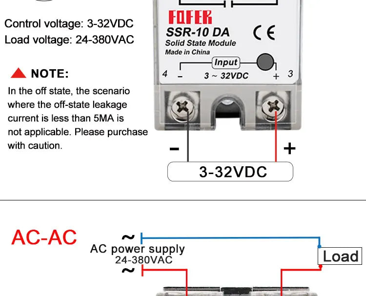 LCTC 1pcs Solid State Relay Single Phase Non-contact SSR DC To DC AC To AC DC To AC 24-380VAC 10A 25A 40A 50A 60A 80A 100A