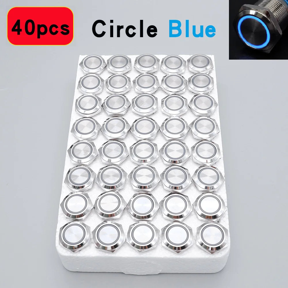 40pcs 16mm 19mm Metal Button Switch PC Power LED Light Waterproof Car Start On Off Momentary Latching 3V 5V 6V 12V 24V 220V Red