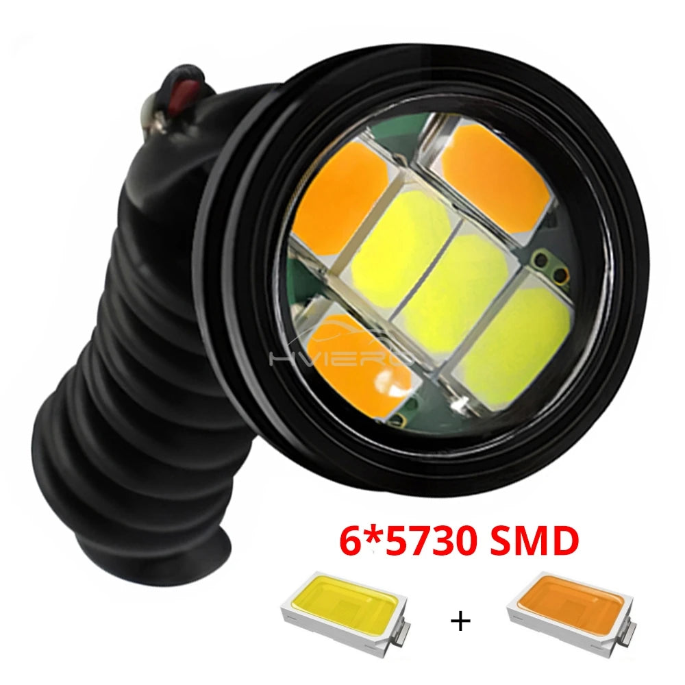 2pcs Car Daytime Running Lights White Yellow Eagle Eye LED 12V 5730 6smd Reversing Parking Tail Bulb Turn Signal Lamp Waterproof
