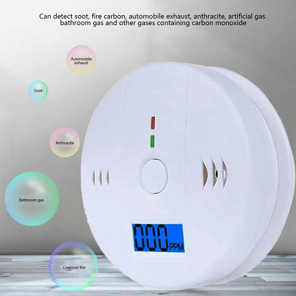 LCD CO Sensor Alarm Carbon Monoxide Poisoning Smoke Detector Built In 85dB Siren Independent Co Poisoning Warning Detector