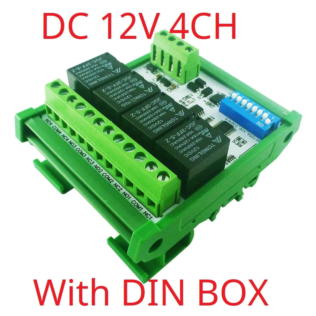 4-32CH 10A 20A DC 12V 24V RS485 Bus Relay Module DIP Setup Parameters Modbus RTU Serial Port UART Switch Board HMI PLC