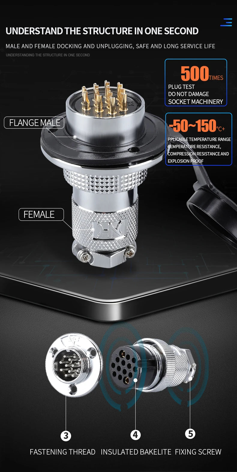 1 Set DF30 Aviation Female Plug & Male Socket GX30  2 3 4 5 6 7 8 10Core14 Pin Circular Flange Electric Wire Connector