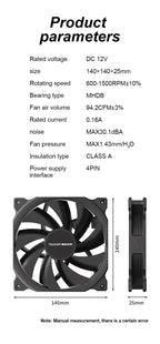 Teucer AF 14025 PC Case Cooling Fan 12V 4Pin PWM MHDB Hydraulic Bearing White 14CM Silent Fan for Computer Radiator Ventilator