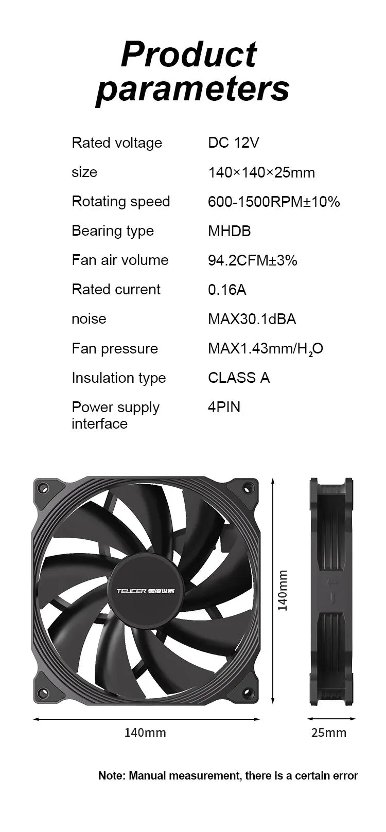 Teucer AF 14025 PC Case Cooling Fan 12V 4Pin PWM MHDB Hydraulic Bearing White 14CM Silent Fan for Computer Radiator Ventilator