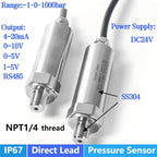 NPT1/4 Pressure Sensor 4-20mA 0-10V 0-600bar Direct Lead Pressure Treansducer IP67 Direct Lead Pressure Transmitter 100bar 50bar