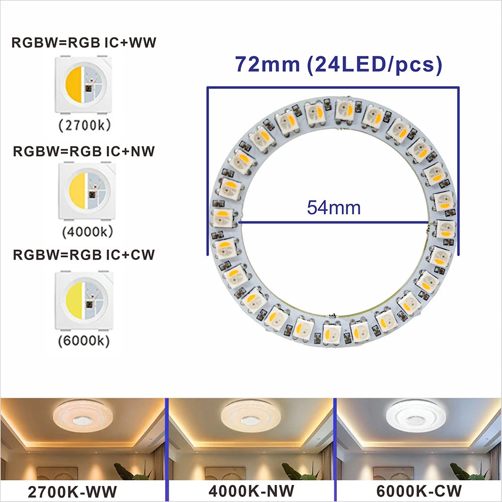 6812 RGBW WW CW LED Ring Individually Addressable RGBW Light Ring SMD 5050 RGBW Led Modules Light 8/16/24/35/45Leds LED Pixel 5V