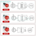 Metal Emergency Stop Push Button Switch Latching 12V-250V Stainless Steel Red Mushroom 16 19 22 25MM 1NO1NC Momentary